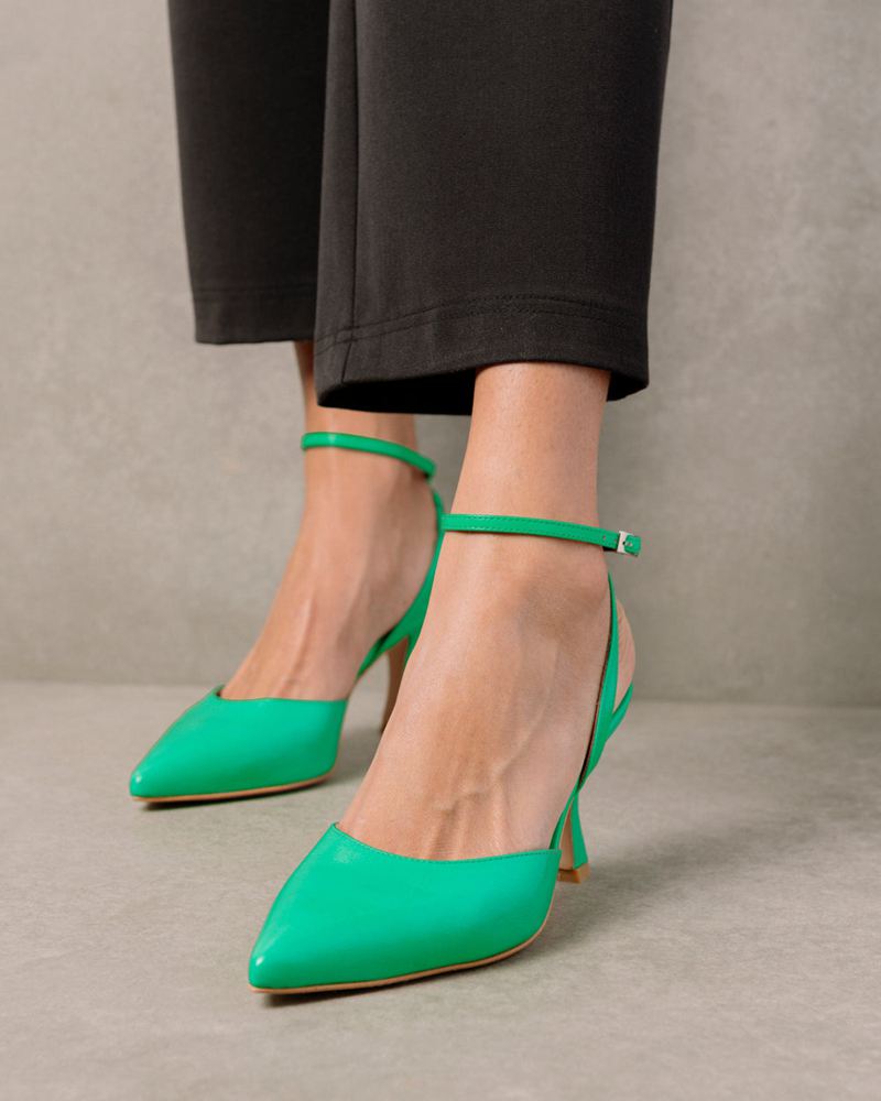 Green Alohas Cinderella Leather Women's Heels | XUOKM5142