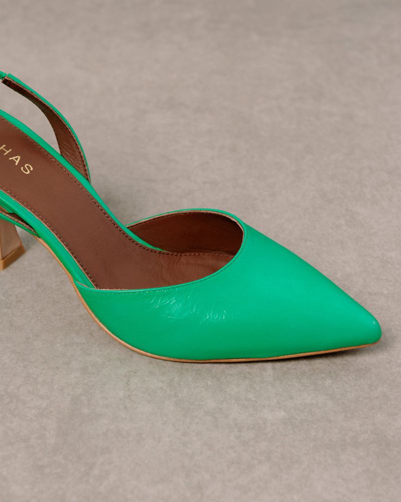 Green Alohas Cinderella Leather Women's Heels | XUOKM5142