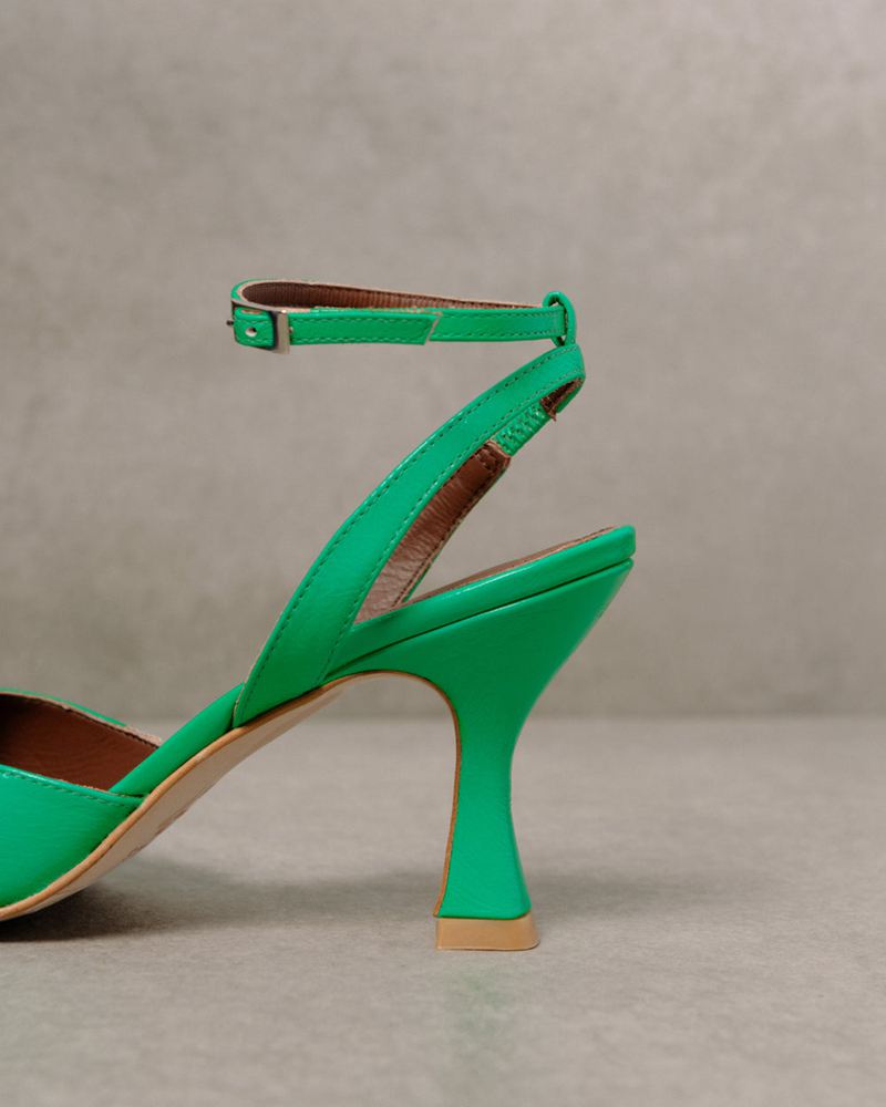 Green Alohas Cinderella Leather Women's Heels | XUOKM5142