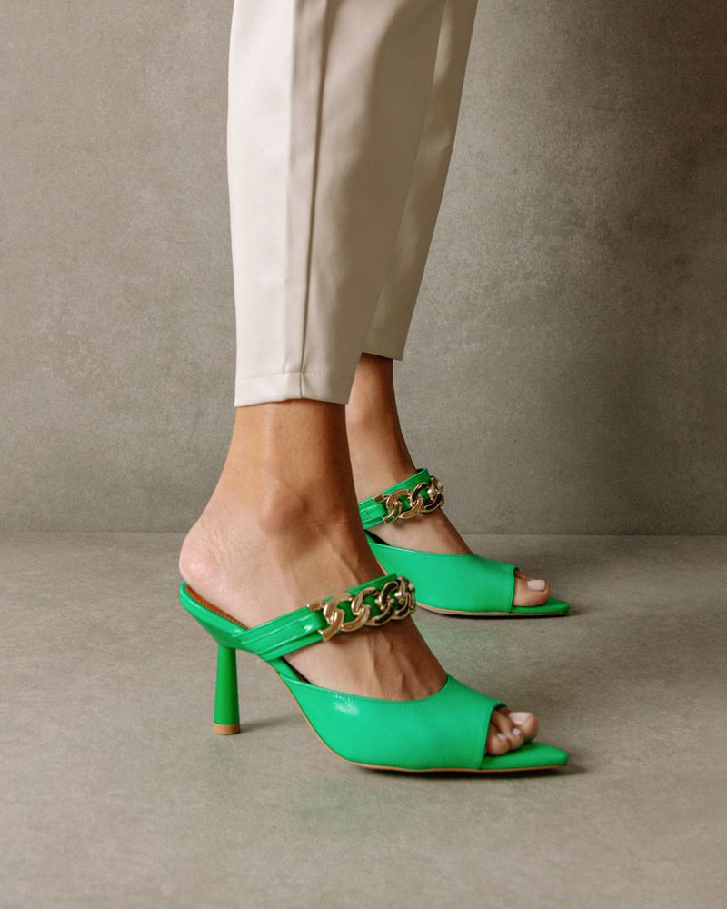 Green Alohas Daisy Leather Women's Heels | VSXDE7304