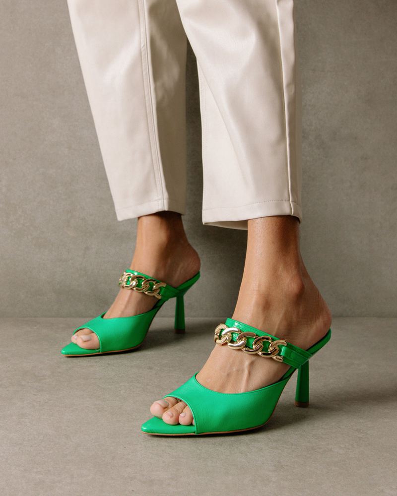 Green Alohas Daisy Leather Women's Heels | VSXDE7304