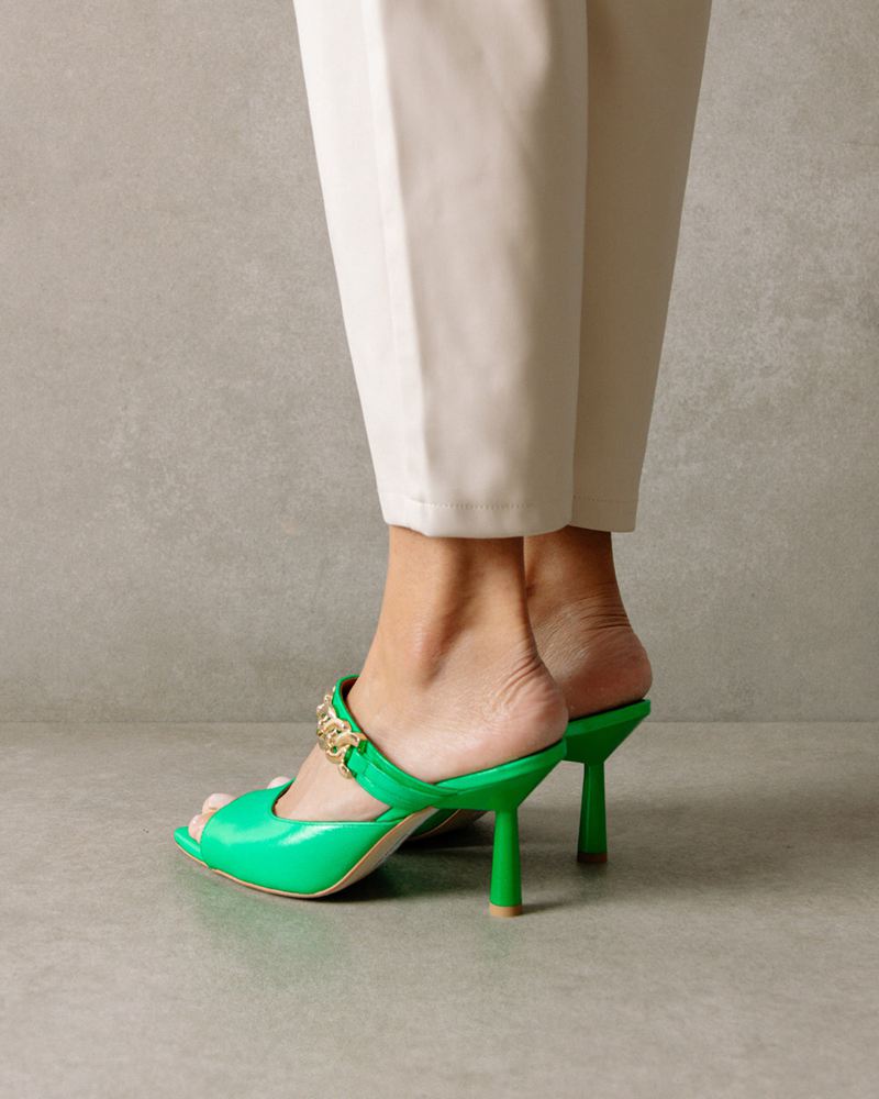 Green Alohas Daisy Leather Women's Heels | VSXDE7304