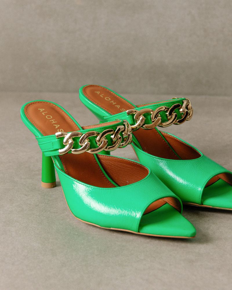 Green Alohas Daisy Leather Women's Heels | VSXDE7304