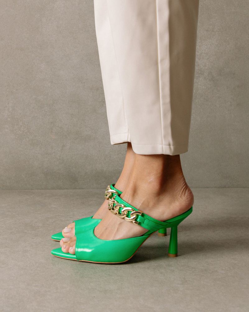 Green Alohas Daisy Leather Women's Heels | VSXDE7304