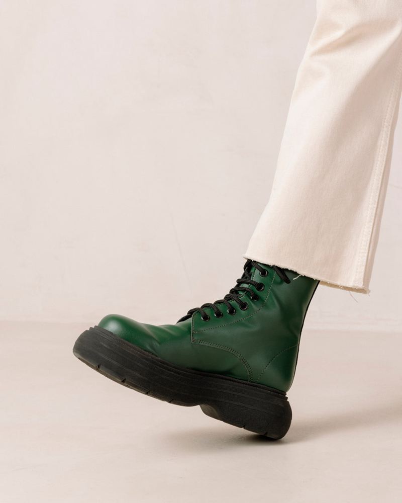 Green Alohas Gouache Vegan Leather Women's Combat Boots | XZOPD3602