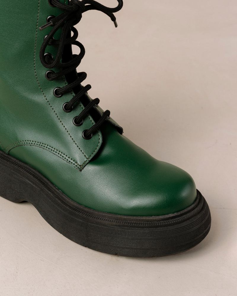 Green Alohas Gouache Vegan Leather Women's Combat Boots | XZOPD3602