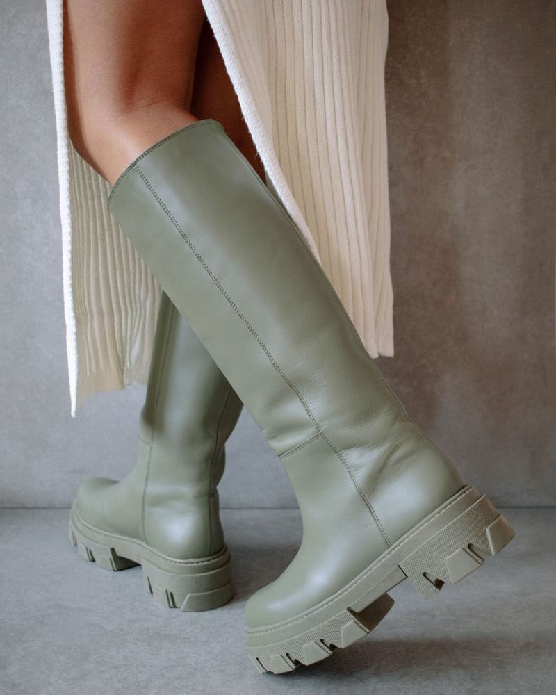 Green Alohas Katiuska Leather Women's Knee-High Boots | QZSHA0481