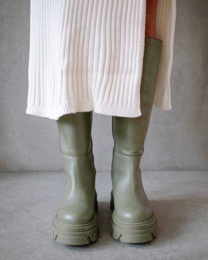 Green Alohas Katiuska Leather Women's Knee-High Boots | QZSHA0481