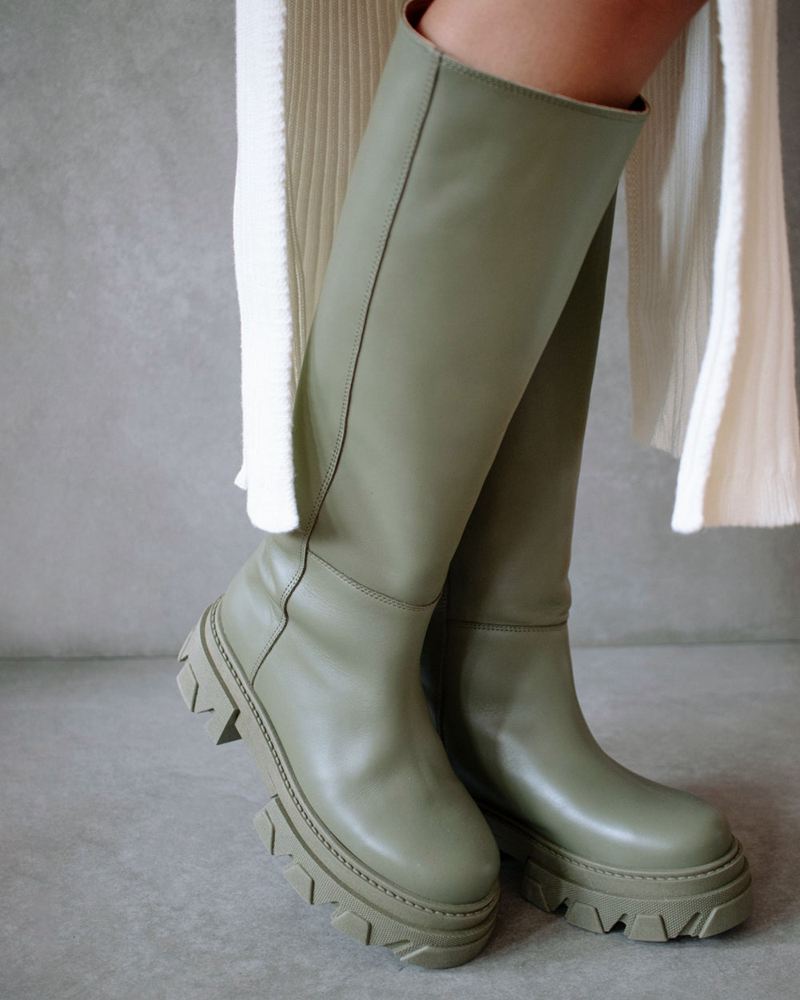 Green Alohas Katiuska Leather Women's Knee-High Boots | QZSHA0481