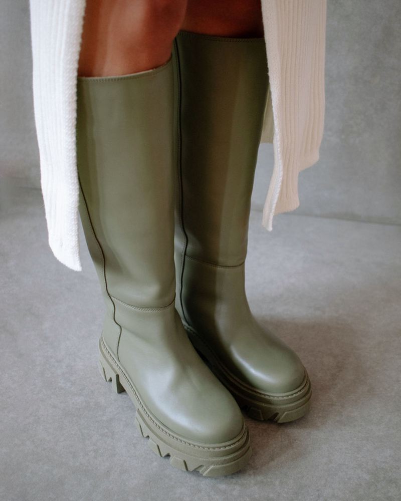 Green Alohas Katiuska Leather Women's Knee-High Boots | QZSHA0481