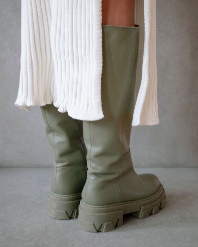 Green Alohas Katiuska Leather Women's Knee-High Boots | QZSHA0481