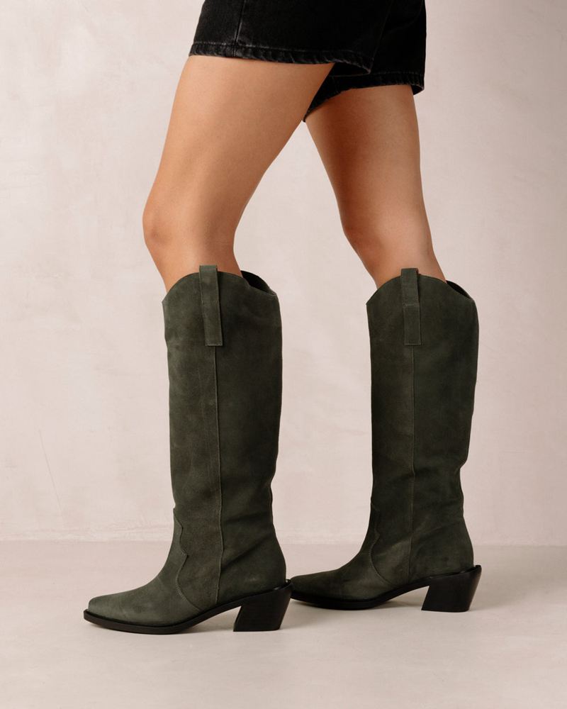 Green Alohas Mount Leather Women's Cowboy Boots | GHTIL9458