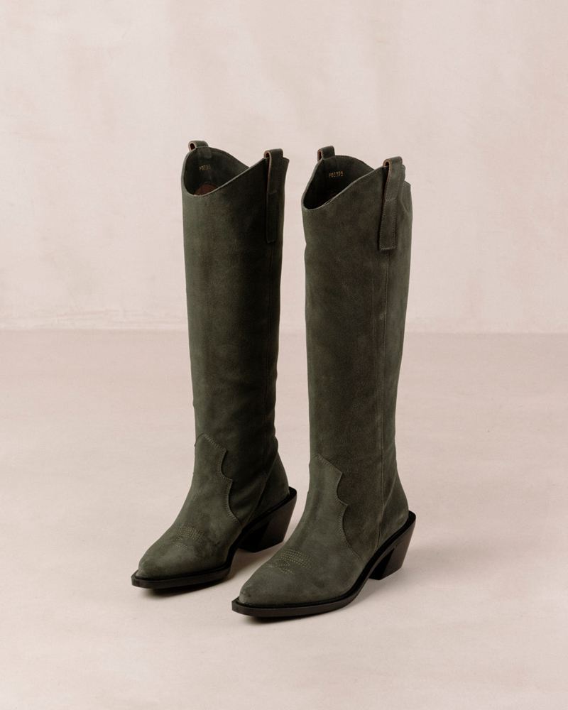 Green Alohas Mount Leather Women's Cowboy Boots | GHTIL9458