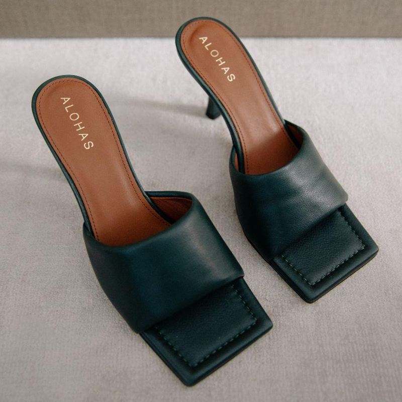 Green Alohas Puffy Women's Mules | VEGSU5614