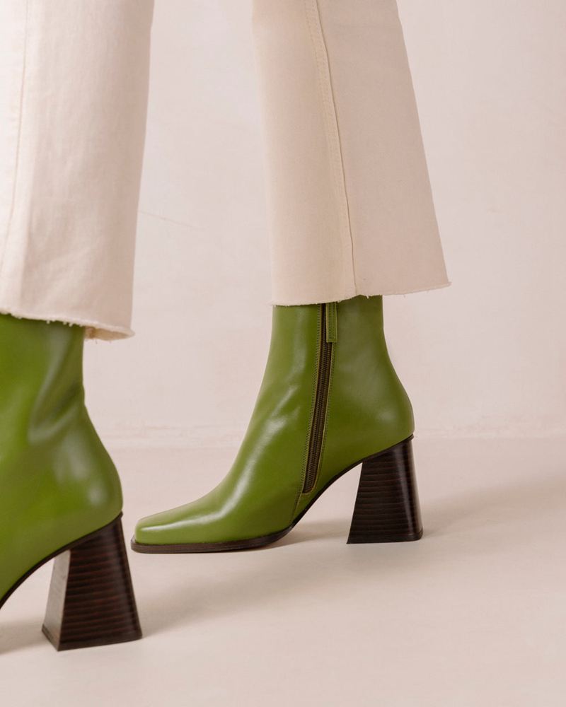 Green Alohas South Leather Women's Ankle Boots | IXACQ7340