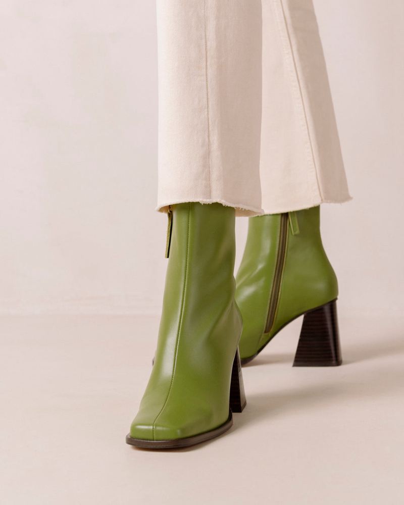 Green Alohas South Leather Women's Ankle Boots | IXACQ7340