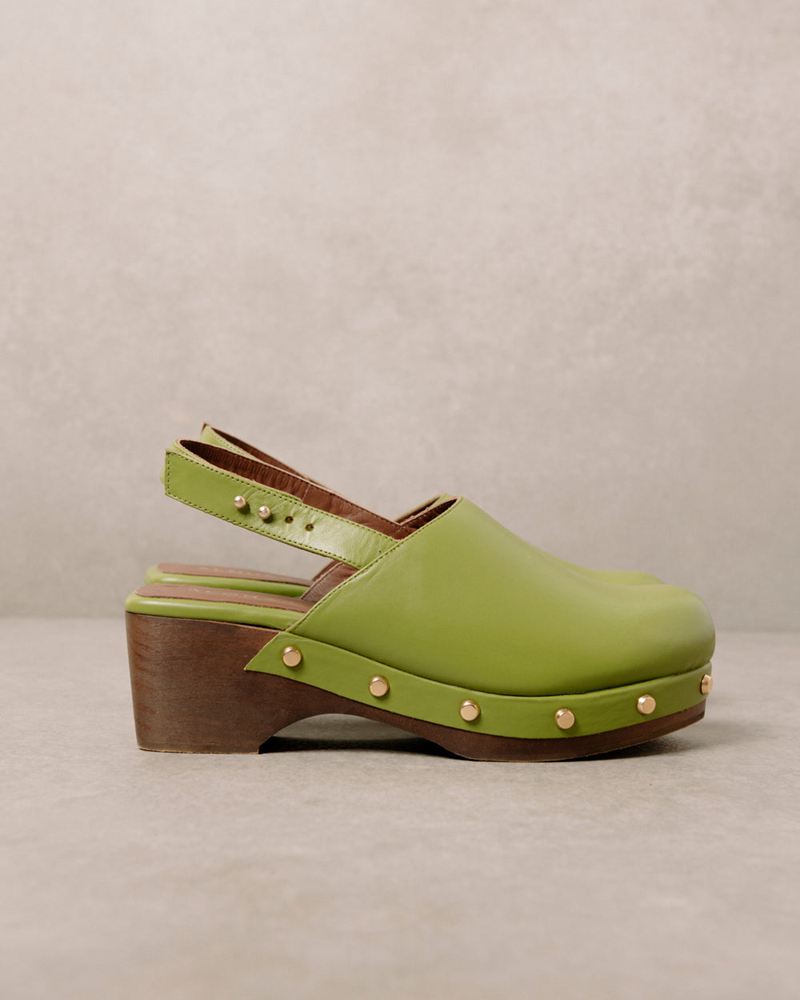 Green Alohas Vinyl Leather Women's Mules | SKLYQ0916