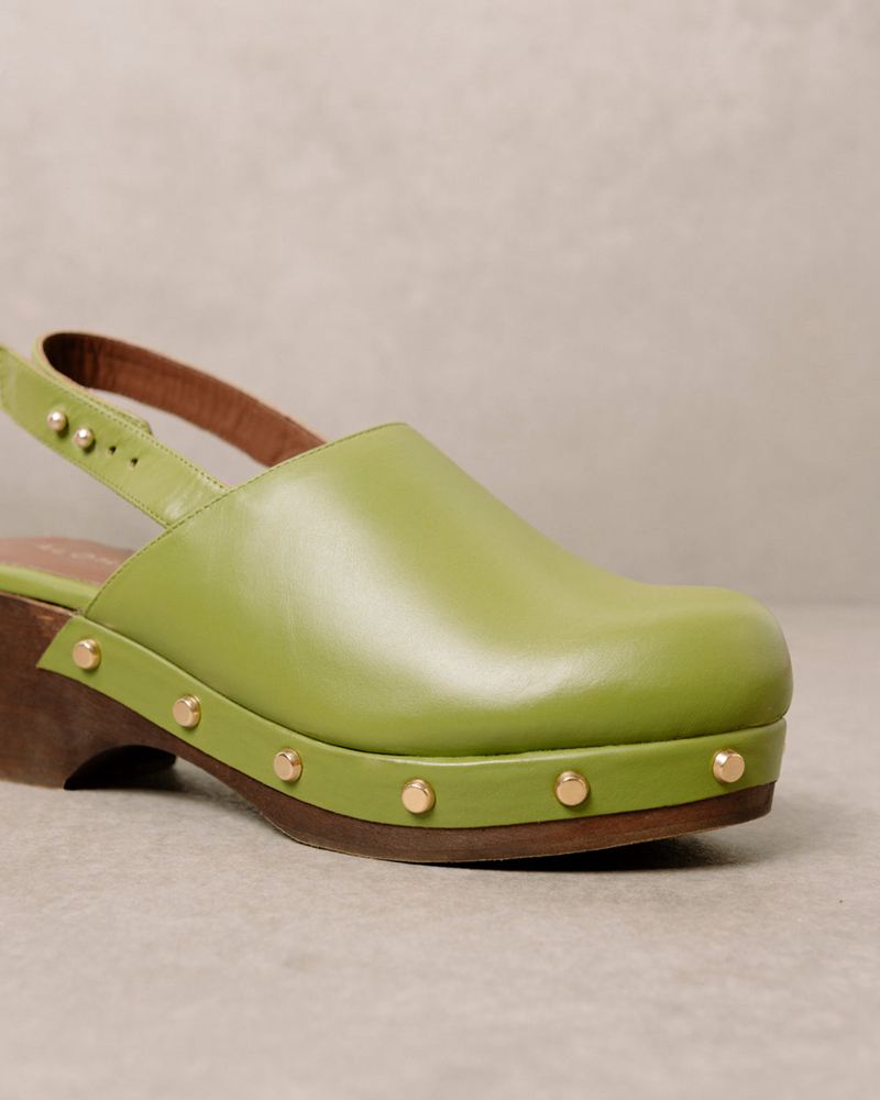 Green Alohas Vinyl Leather Women's Mules | SKLYQ0916