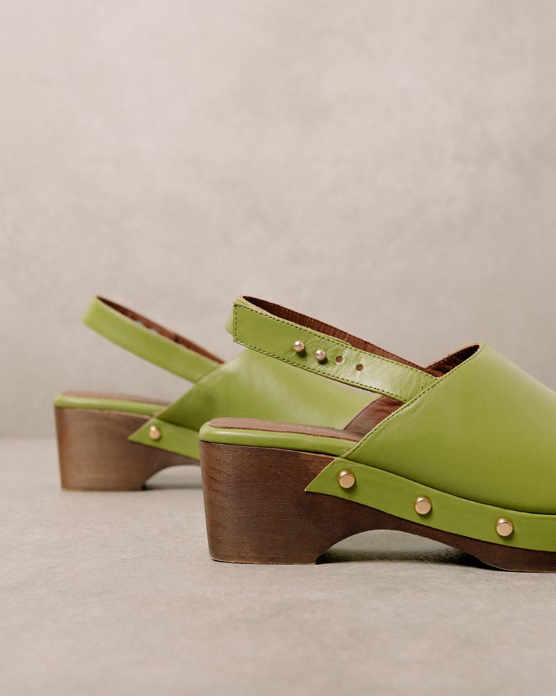 Green Alohas Vinyl Leather Women's Mules | SKLYQ0916