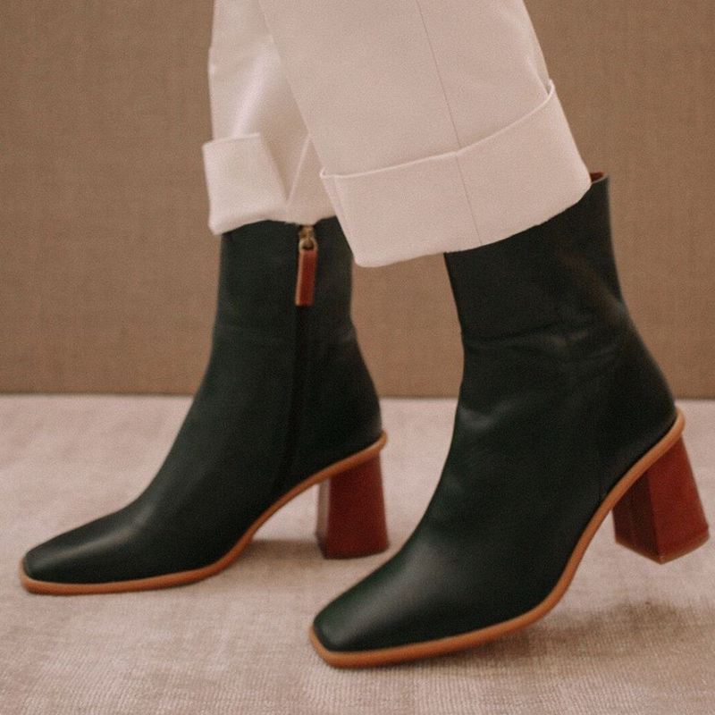 Green Alohas West Leather Women's Ankle Boots | TFLOM7190