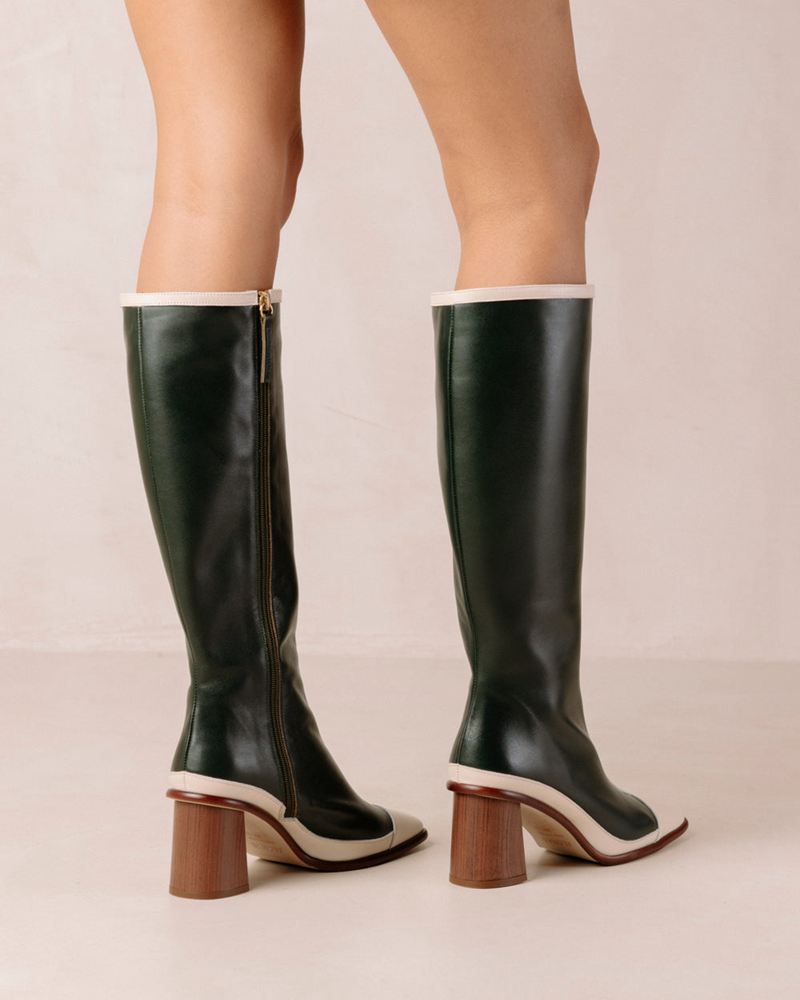 Green/Cream Alohas East Retro Leather Women's Knee-High Boots | ZEHNX8193