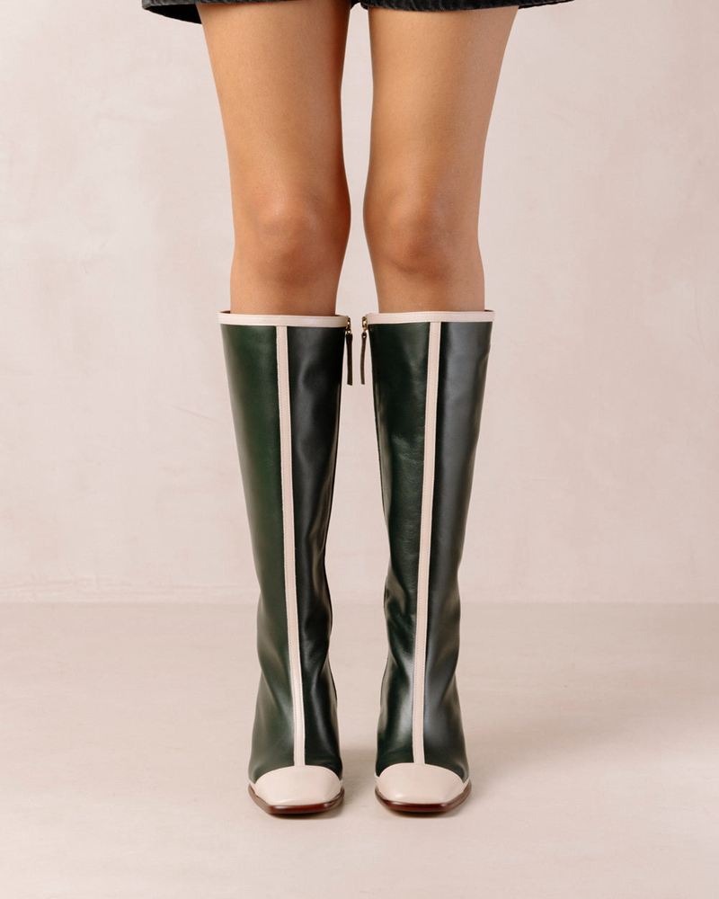 Green/Cream Alohas East Retro Leather Women's Knee-High Boots | ZEHNX8193