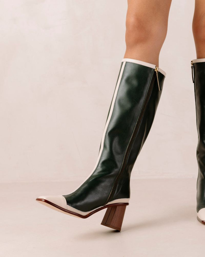 Green/Cream Alohas East Retro Leather Women's Knee-High Boots | ZEHNX8193