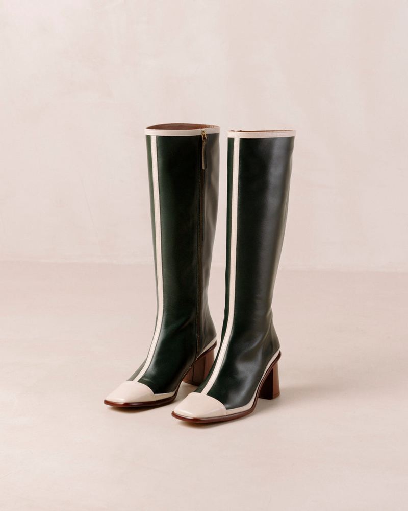 Green/Cream Alohas East Retro Leather Women's Knee-High Boots | ZEHNX8193