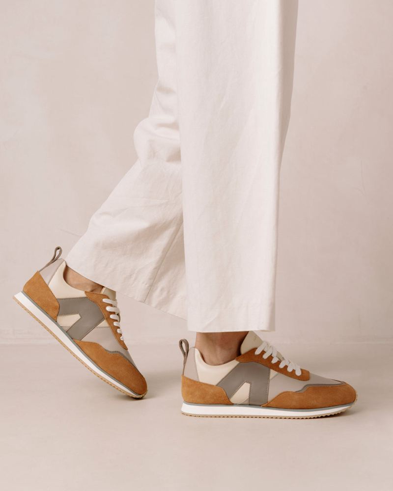 Grey/Brown Alohas Tb.015 Leather Women's Sneakers | FYVQT0493