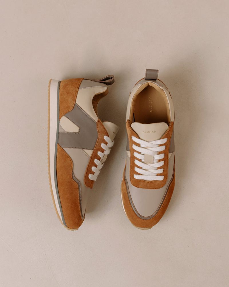 Grey/Brown Alohas Tb.015 Leather Women's Sneakers | FYVQT0493