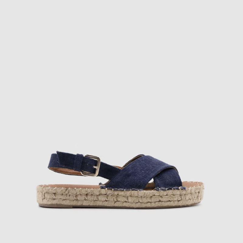 Navy Alohas Crossed Linen Women's Espadrilles | VNTJH6217