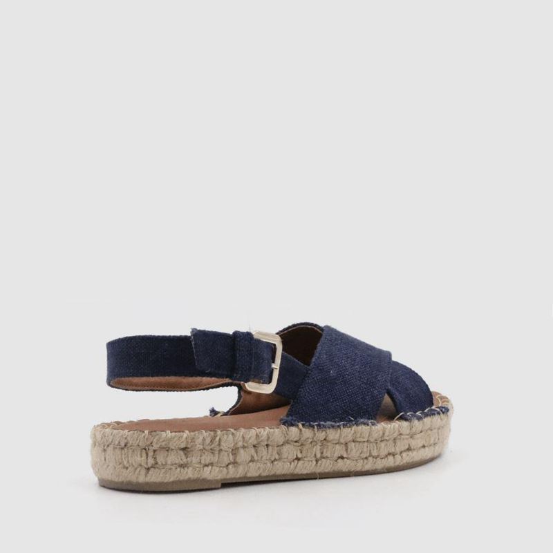 Navy Alohas Crossed Linen Women's Espadrilles | VNTJH6217