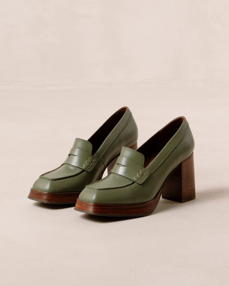 Olive Alohas Busy Leather Women's Loafers | JNCBZ1453