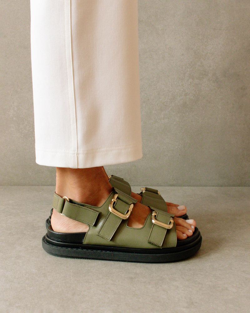 Olive Alohas Harper Leather Women's Sandals | WMHYU5130