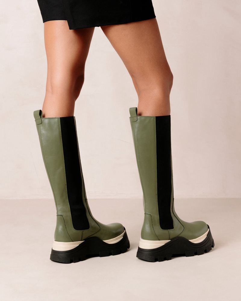 Olive Alohas Roxie Chess Leather Women's Knee-High Boots | DAKGJ2715