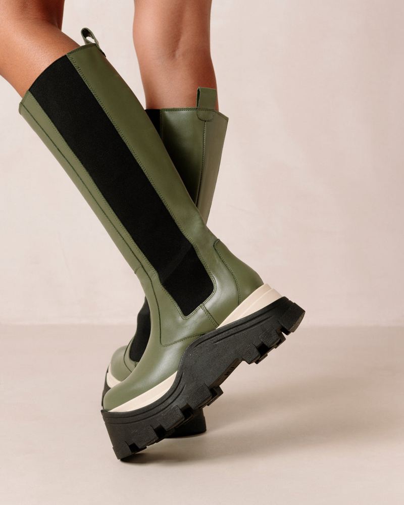 Olive Alohas Roxie Chess Leather Women's Knee-High Boots | DAKGJ2715