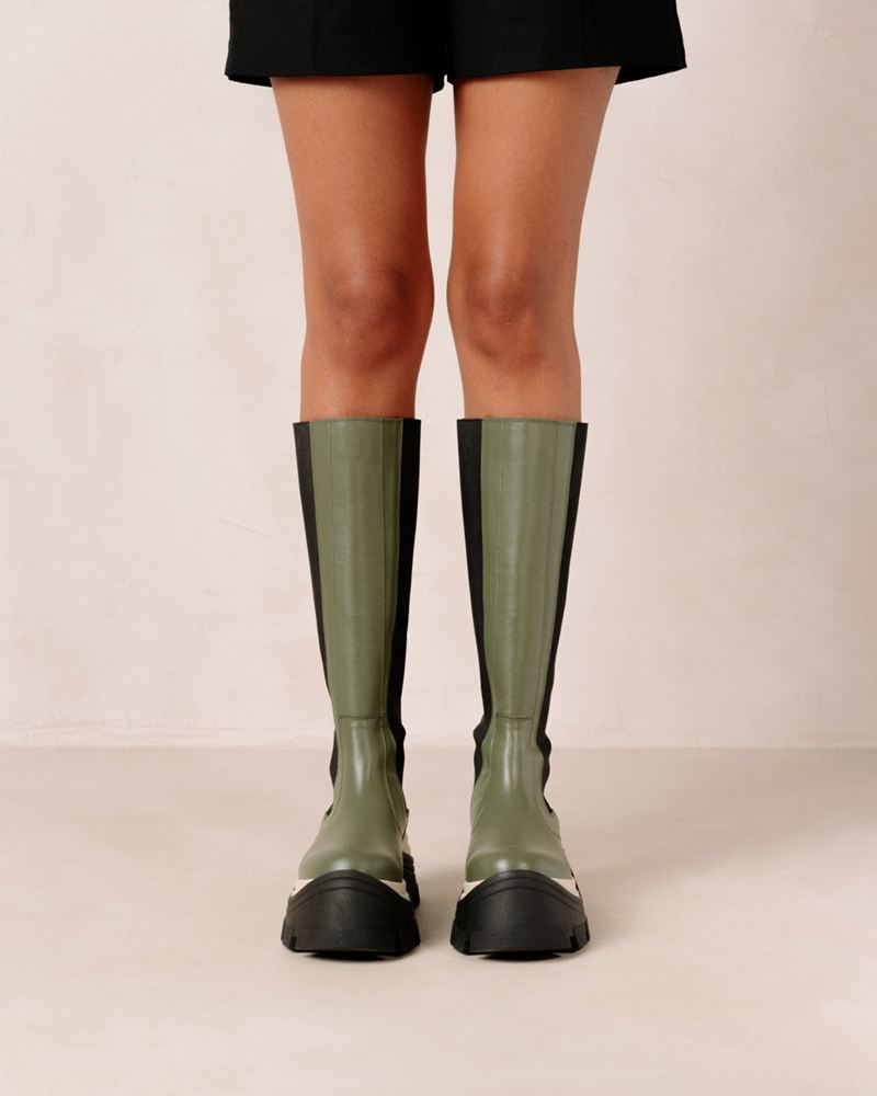 Olive Alohas Roxie Chess Leather Women's Knee-High Boots | DAKGJ2715