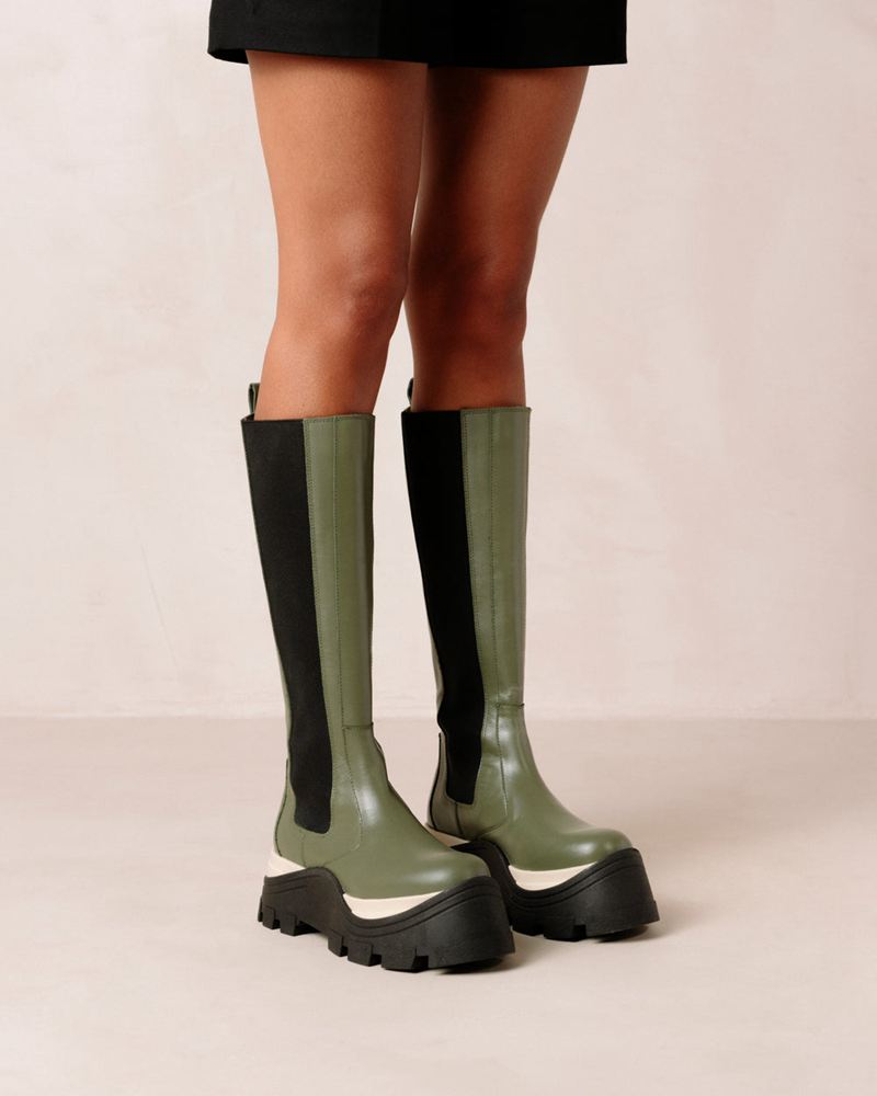 Olive Alohas Roxie Chess Leather Women's Knee-High Boots | DAKGJ2715