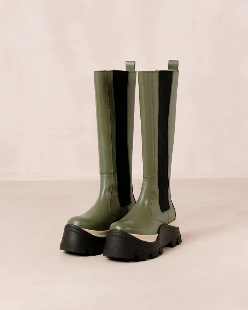 Olive Alohas Roxie Chess Leather Women's Knee-High Boots | DAKGJ2715