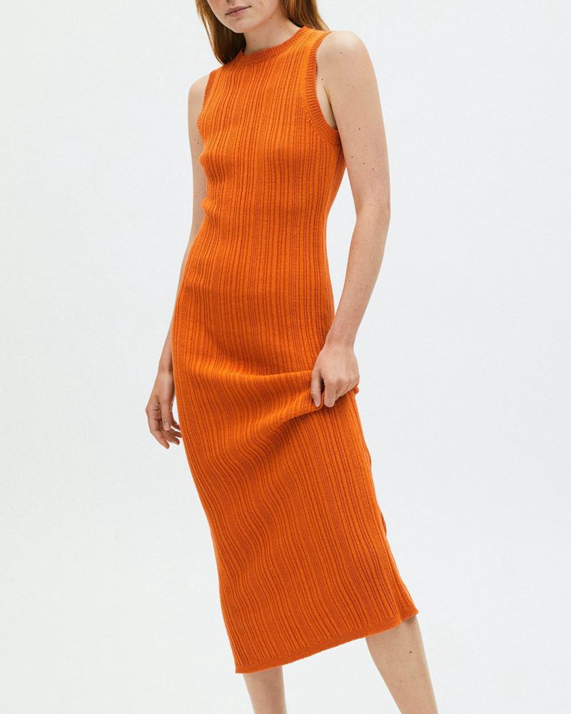 Orange Alohas Breezy Sleeveless Knit Women's Dresses | VLZET9364