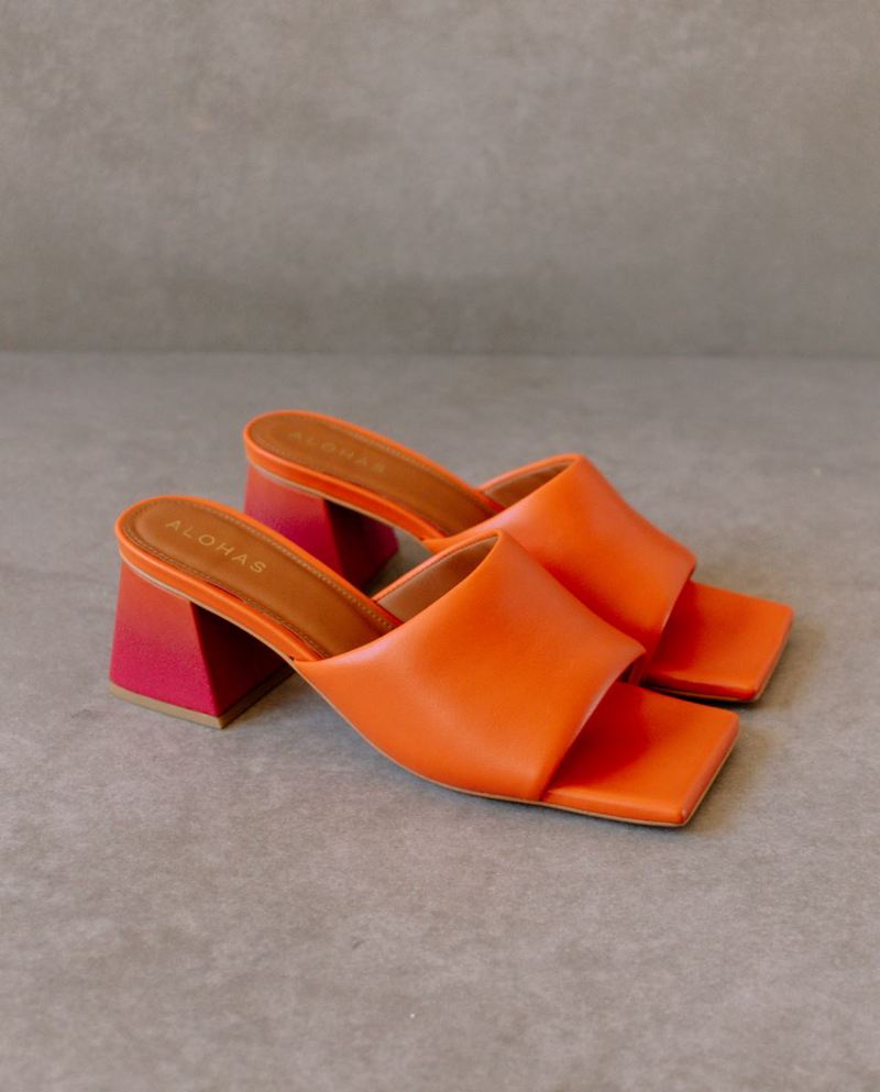 Orange Alohas Brushed Degradé Leather Women's Heels | GFNTQ7958