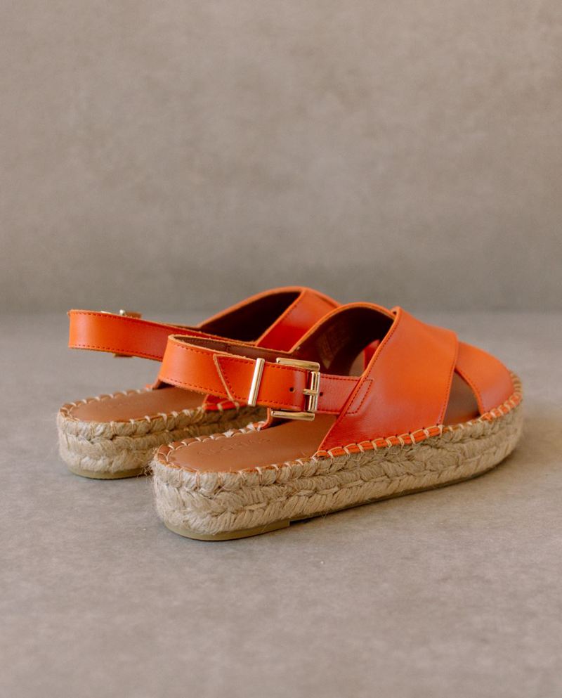 Orange Alohas Crossed Leather Women's Espadrilles | GUFCV2065