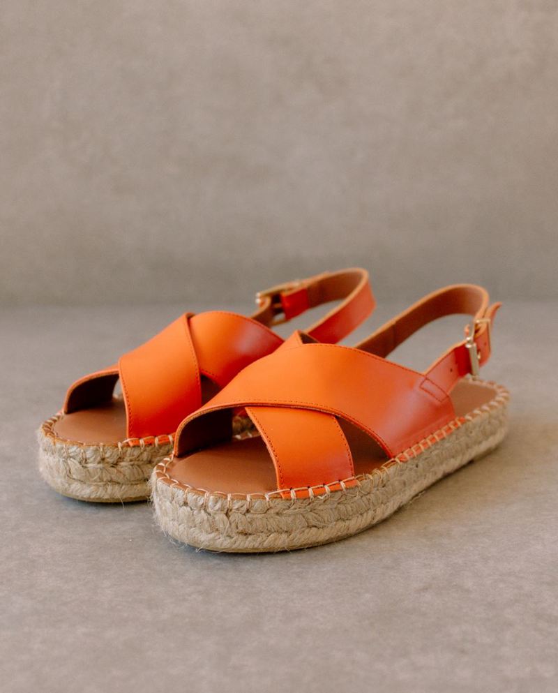 Orange Alohas Crossed Leather Women's Espadrilles | GUFCV2065