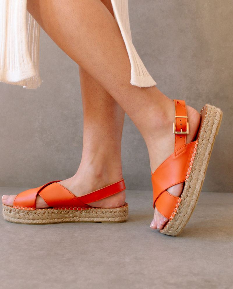 Orange Alohas Crossed Leather Women's Espadrilles | GUFCV2065