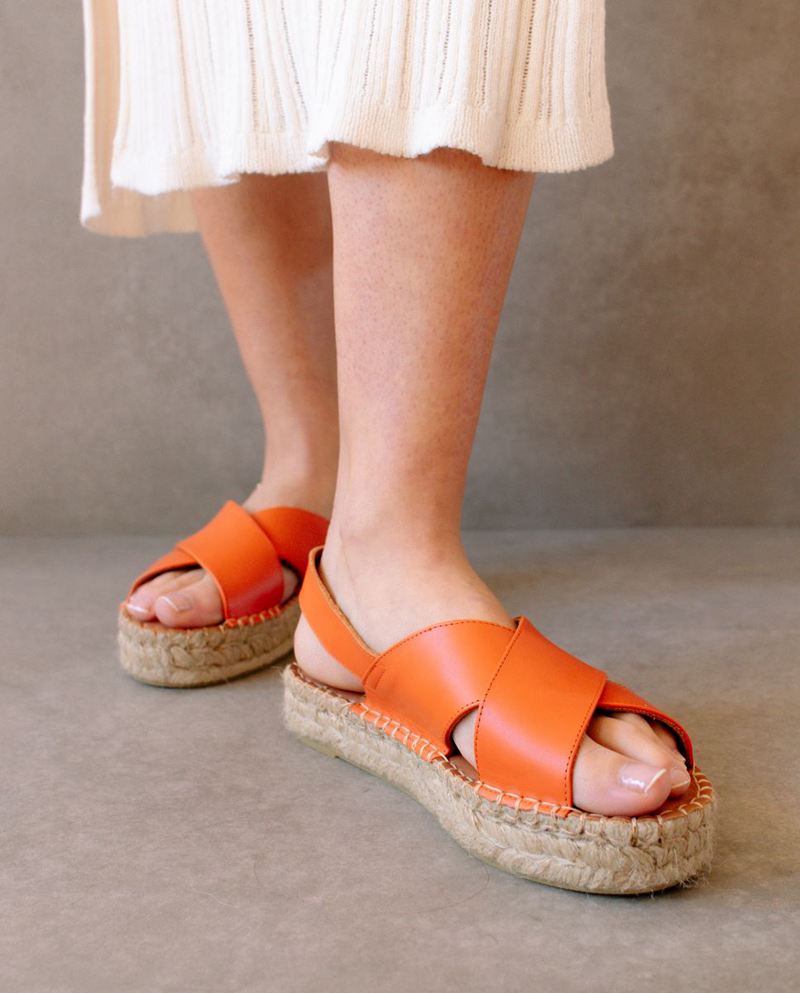 Orange Alohas Crossed Leather Women's Espadrilles | GUFCV2065