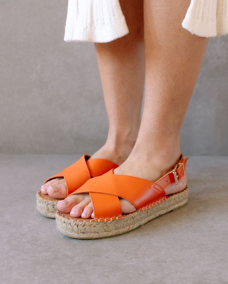 Orange Alohas Crossed Leather Women's Espadrilles | GUFCV2065