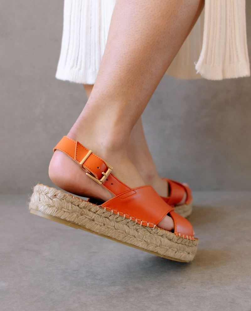 Orange Alohas Crossed Leather Women's Espadrilles | GUFCV2065