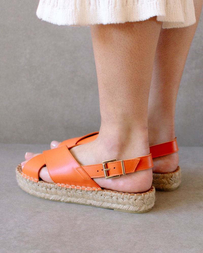 Orange Alohas Crossed Leather Women's Espadrilles | GUFCV2065