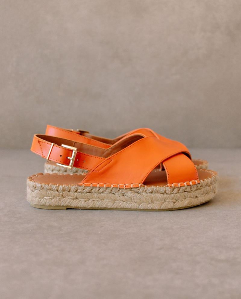 Orange Alohas Crossed Leather Women's Espadrilles | GUFCV2065