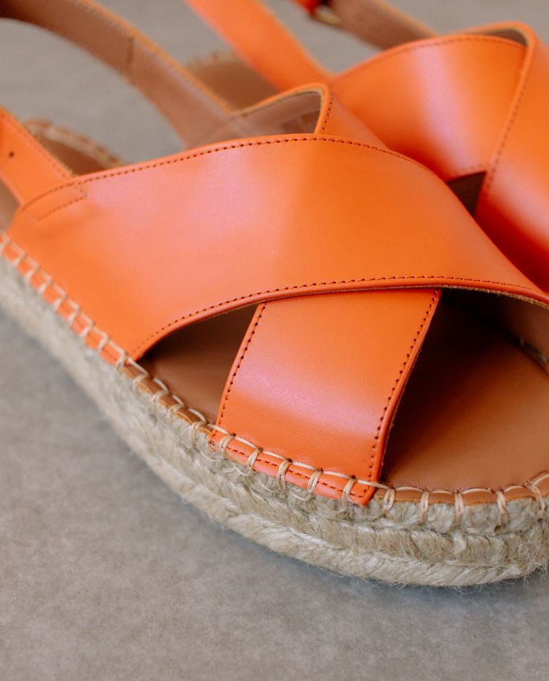 Orange Alohas Crossed Leather Women's Espadrilles | GUFCV2065